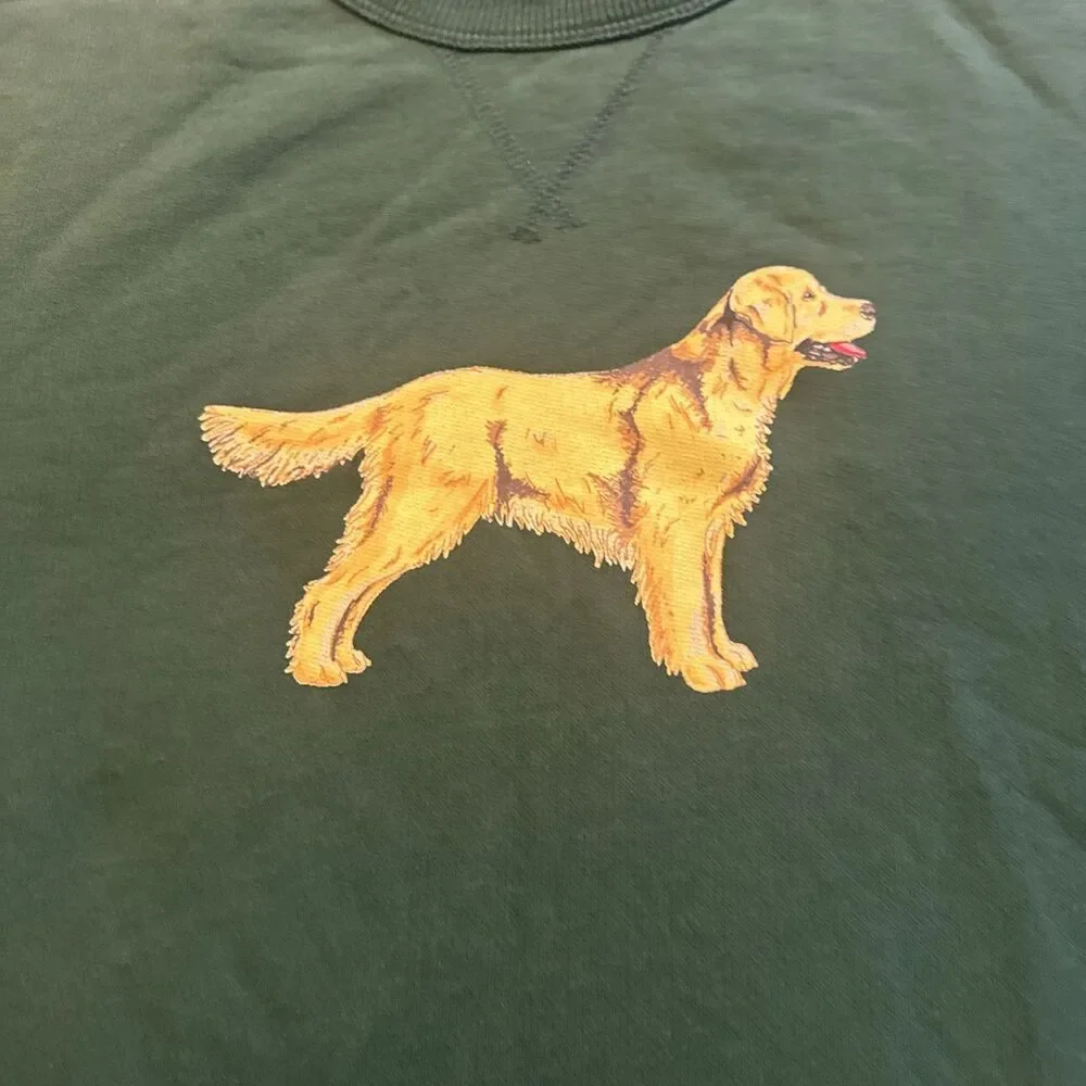 J Crew Golden Retriever Dog Crewneck Sweatshirt Pullover Green Men’s Large